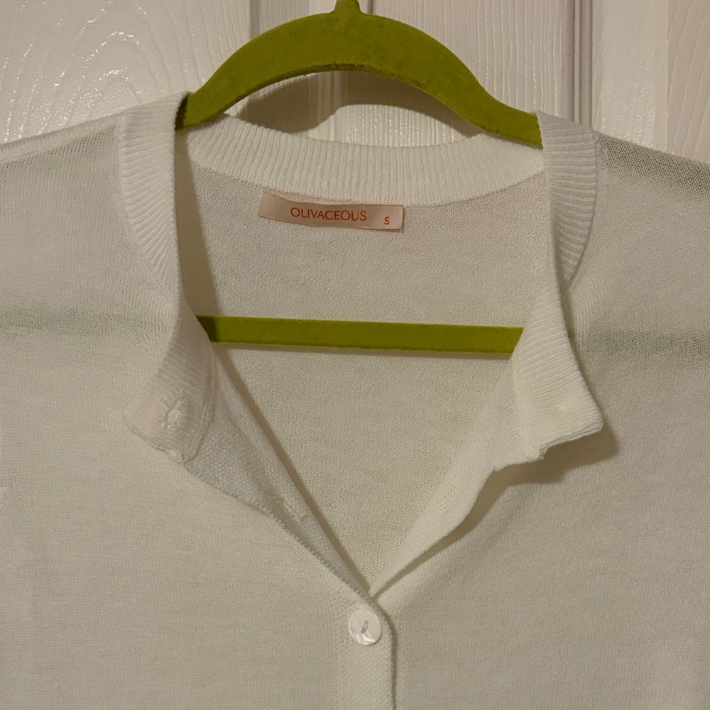 Olivaceous White Cropped Button-Front Cardigan - image 2